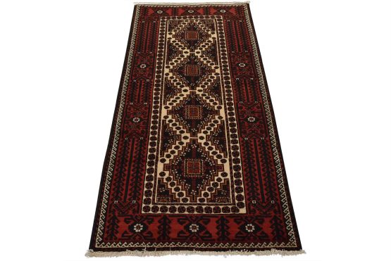 Baloch Rug 3'5'' x 6'6'' Beige Wool Vintage Tribal Hand-Knotted Oriental Carpet