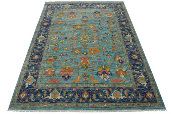 Anatolia Rug 7'11'' x 9'10'' Blue Wool Modern Hand-Knotted Oriental Carpet