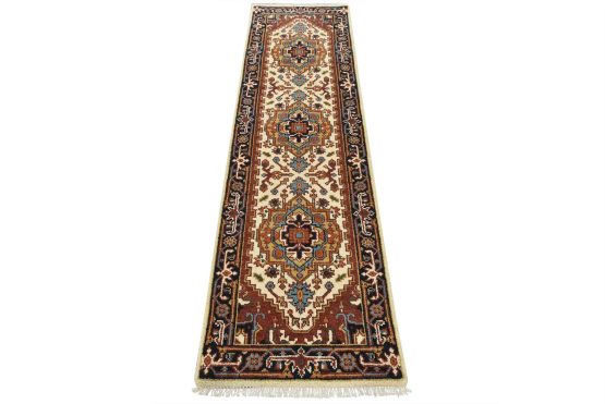 Heriz Runner 2'6'' x 8'7'' Ivory Wool Tribal Hand-Knotted Oriental Rug