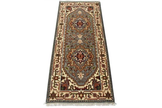 Heriz Runner 2'7'' x 5'10'' Blue Wool Tribal Hand-Knotted Oriental Rug