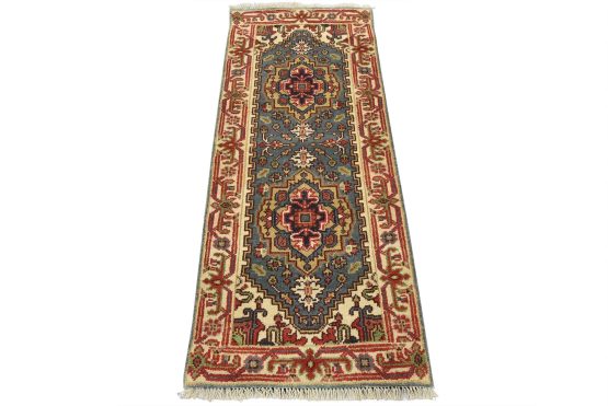 Heriz Runner 2'6'' x 6'1'' Blue Wool Tribal Hand-Knotted Oriental Rug