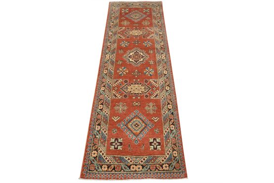 Kazak Runner 2'7'' x 7'7'' Red Wool Tribal Hand-Knotted Oriental Rug