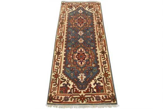 Heriz Runner 2'6'' x 6'1'' Blue Wool Tribal Hand-Knotted Oriental Rug