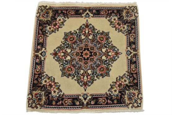 Sarouk Rug 1'9'' x 1'8'' Ivory Wool Vintage Traditional Hand-Knotted Carpet