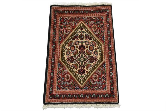 Bidjar Rug 1'5'' x 2'1'' Red Wool Vintage Tribal Hand-Knotted Oriental Carpet