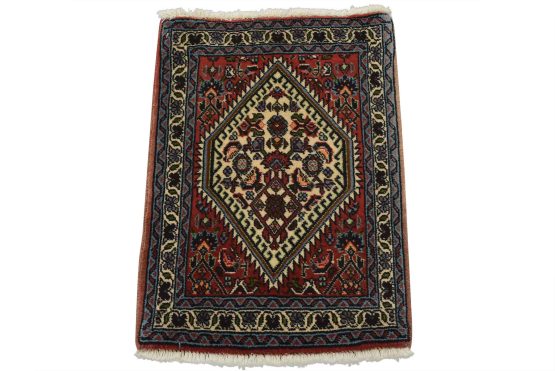 Bidjar Rug 1'6'' x 2' Red Wool Vintage Tribal Hand-Knotted Oriental Carpet