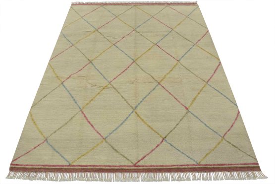 Moroccan Rug 8'3'' x 9'10'' Ivory Wool Contemporary Hand-Knotted Carpet