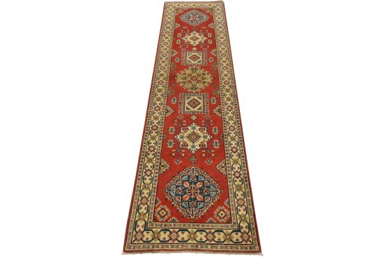 Kazak Runner 2'8'' x 9'8'' Red Wool Tribal Hand-Knotted Oriental Rug