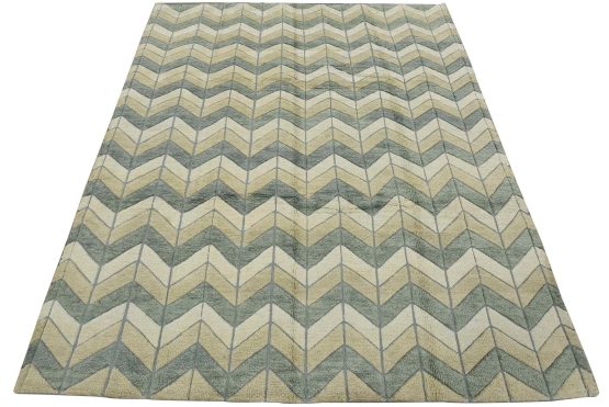 Chevron Rug 8'3'' x 9'10'' Gray Beige Wool Contemporary Hand-Knotted Carpet