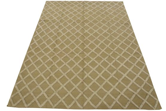 Flat-Weave Rug 8'1'' x 10'1'' Beige Ivory Contemporary Handwoven Carpet