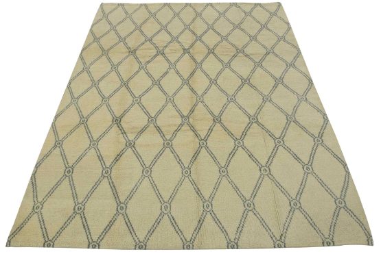 Moroccan Rug 8’3” x 10’1” Ivory Wool Contemporary Hand-Knotted Carpet