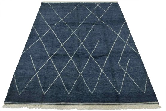 Moroccan Rug 8'4'' x 10' Blue Wool Contemporary Hand-Knotted Carpet