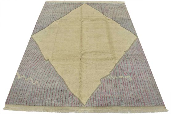 Moroccan Rug 8'7'' x 10'4'' Ivory Wool Contemporary Hand-Knotted Carpet