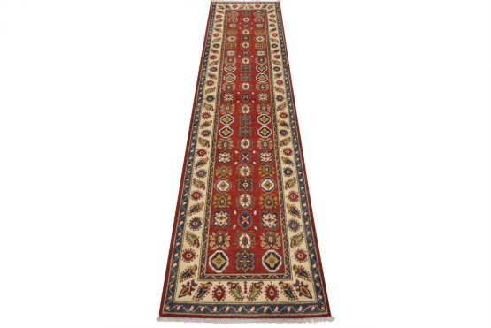 Kazak Runner 2'8'' x 9'9'' Red Wool Tribal Hand-Knotted Oriental Rug