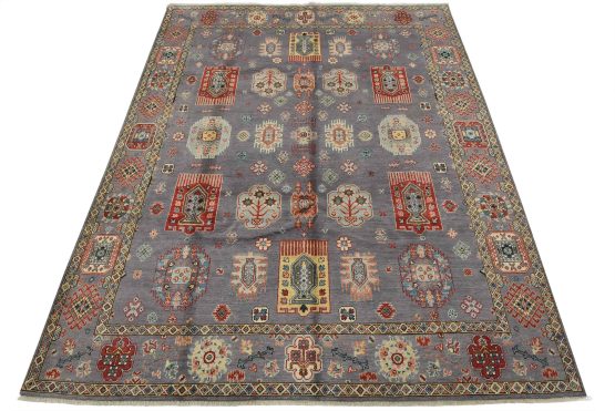 Kazak Rug 8' x 9'10'' Purple Wool Tribal Hand-Knotted Oriental Carpet