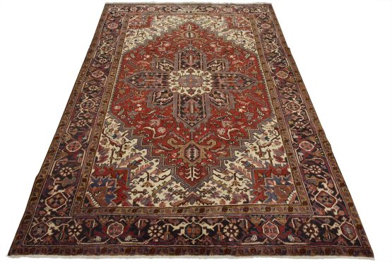 Heriz Rug 6'11'' x 9'2'' Red Wool Vintage Tribal Hand-Knotted Oriental Carpet