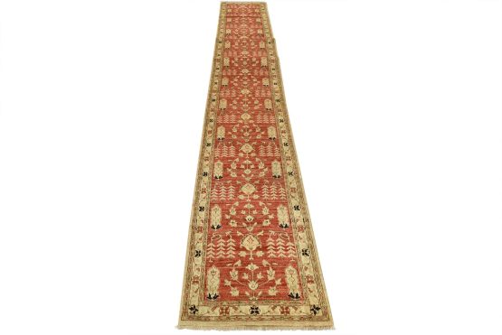 Tabriz Ziegler Runner 2'11'' x 21'8'' Red Wool Traditional Hand-Knotted Oriental Rug