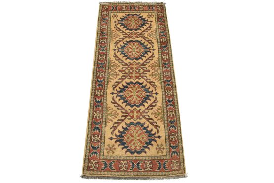 Kazak Runner 2'2'' x 5'3'' Beige Wool Tribal Hand-Knotted Oriental Rug