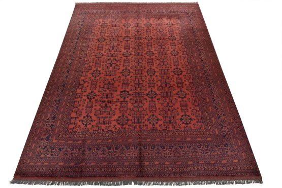 Turkmen Rug 9'10'' x 13' Red Wool Tribal Hand-Knotted Oriental Carpet