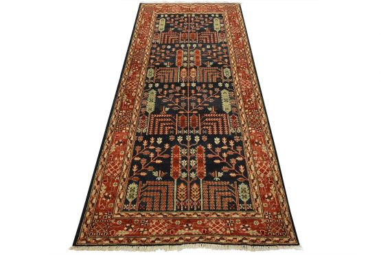 Tabriz Ziegler Runner 4' x 8'6'' Blue Wool Traditional Hand-Knotted Oriental Rug