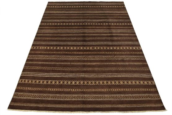 Gabbeh Rug 8'2'' x 10'4'' Brown Wool Contemporary Hand-Knotted Carpet