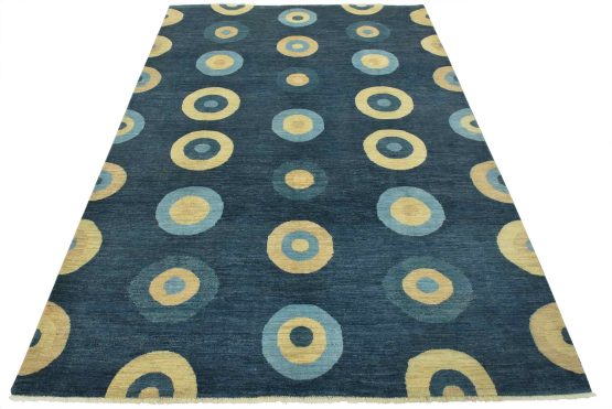 Gabbeh Rug 8'11'' x 11'11'' Blue Wool Contemporary Hand-Knotted Carpet