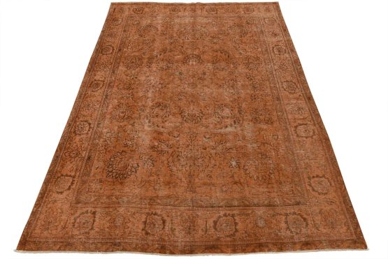Tabriz Rug 9'10'' x 12'7'' Orange Wool Vintage Overdyed Hand-Knotted Carpet
