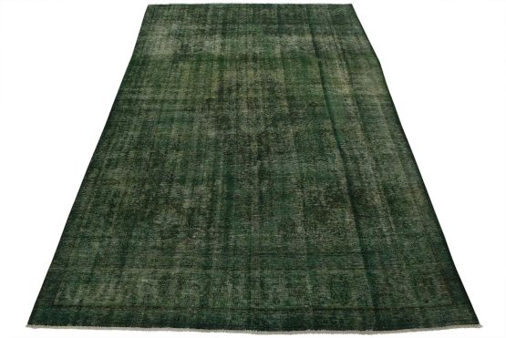 Tabriz Rug 8'2'' x 11'2'' Green Wool Vintage Overdyed Hand-Knotted Carpet
