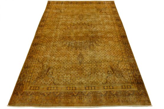 Mood Rug 7'8'' x 10'4'' Gold Wool Vintage Overdyed Hand-Knotted Oriental Carpet