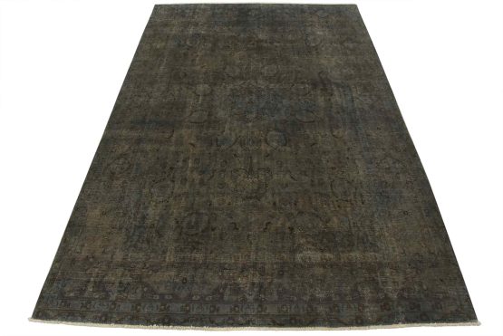 Tabriz Rug 8'4'' x 11'7'' Blue Wool Vintage Overdyed Hand-Knotted Carpet