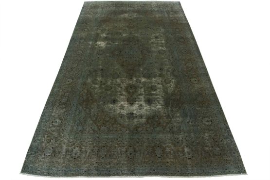 Kashan Rug 8'1'' x 12'8'' Blue Wool Vintage Overdyed Hand-Knotted Carpet