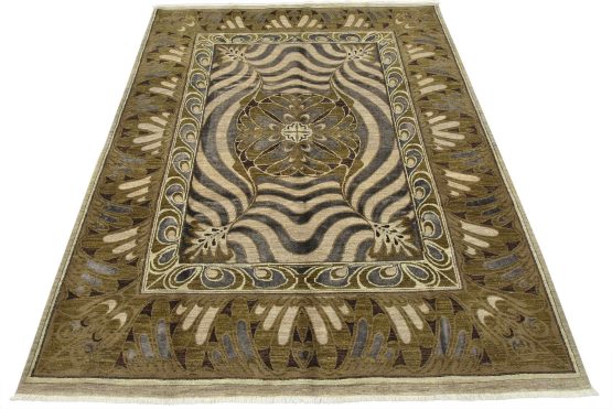 Suzani Rug 8'1'' x 9'9'' Gray Wool Modern Hand-Knotted Oriental Carpet