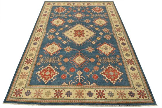 Kazak Rug 9' x 11'11'' Blue Wool Tribal Hand-Knotted Oriental Carpet