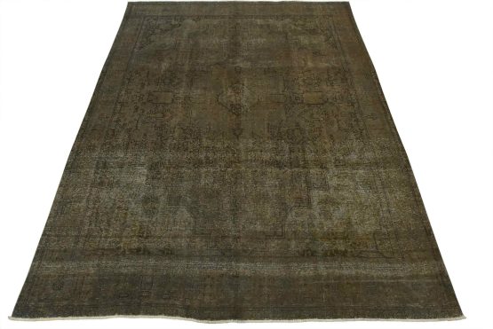 Tabriz Rug 10' x 12'7'' Gray Wool Vintage Overdyed Hand-Knotted Oriental Carpet