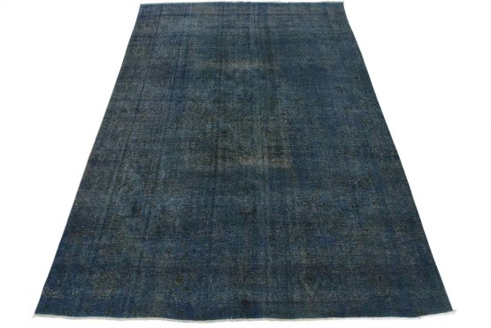 Tabriz Rug 9'4'' x 12'5'' Blue Wool Vintage Overdyed Hand-Knotted Carpet