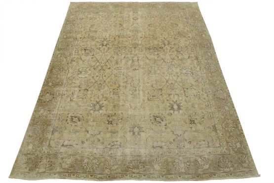 Tabriz Rug 9'7'' x 11'9'' Beige Wool Vintage Distressed Hand-Knotted Carpet