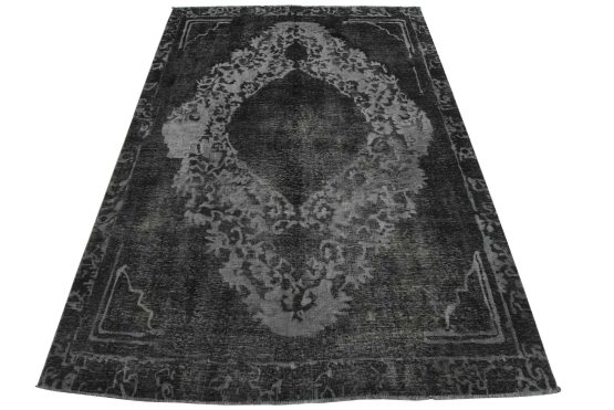 Tabriz Rug 8' x 11' Black Wool Vintage Overdyed Hand-Knotted Oriental Carpet