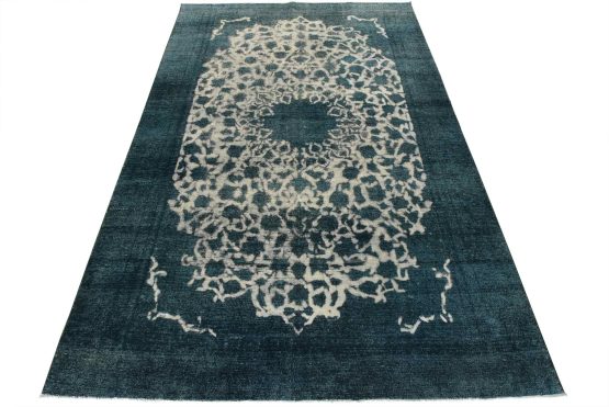 Tabriz Rug 8'1'' x 12'1'' Blue Wool Vintage Overdyed Hand-Knotted Carpet