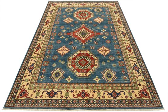 Kazak Rug 8'10'' x 11'10'' Blue Wool Tribal Hand-Knotted Oriental Carpet