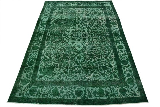 Tabriz Rug 9'10'' x 12'8'' Green Wool Vintage Overdyed Hand-Knotted Carpet