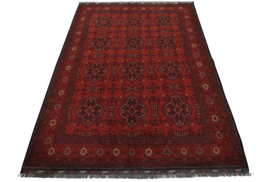 Turkmen Rug 5'8'' x 7'7'' Red Wool Tribal Hand-Knotted Oriental Carpet