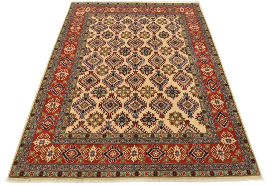 Kazak Rug 8'1'' x 9'11'' Beige Wool Tribal Hand-Knotted Oriental Carpet