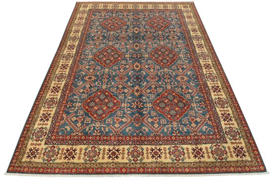 Kazak Rug 9'3'' x 11'8'' Blue Wool Tribal Hand-Knotted Oriental Carpet