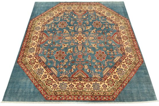 Kazak Rug 7'10'' x 7'10'' Blue Wool Traditional Hand-Knotted Oriental Carpet
