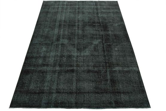 Tabriz Rug 9'8'' x 12'5'' Black Wool Vintage Overdyed Hand-Knotted Carpet