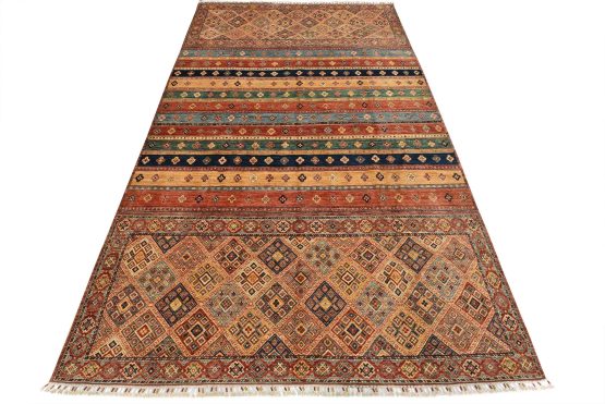 Fine Khorjin Rug 8'2'' x 13'7'' Multicolor Wool Tribal Hand-Knotted Oriental Carpet