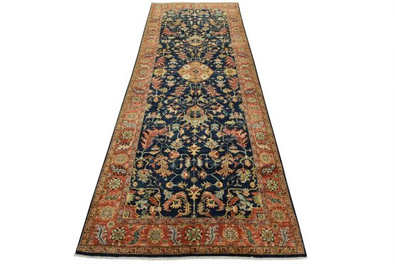 Heriz Ziegler Runner 6' x 14'9'' Blue Wool Traditional Hand-Knotted Oriental Rug