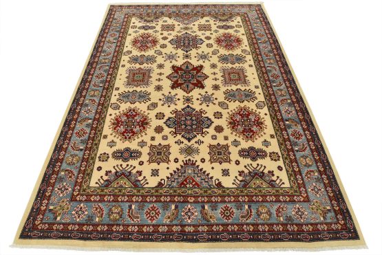 Kazak Rug 8'9'' x 11'10'' Beige Wool Tribal Hand-Knotted Oriental Carpet