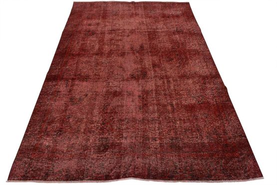 Tabriz Rug 8'7'' x 11'3'' Red Wool Vintage Overdyed Hand-Knotted Oriental Carpet