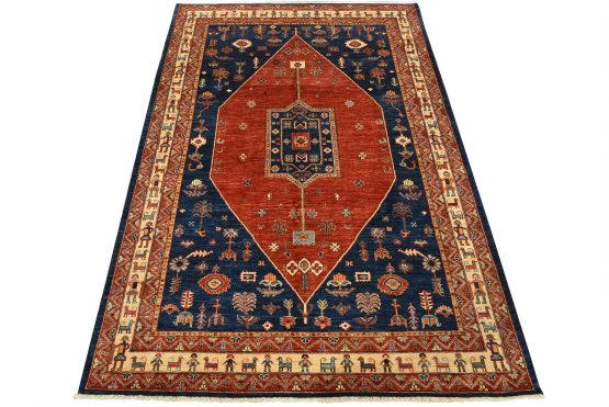 Fine Gabbeh Rug 6'8'' x 9'6'' Red Wool Tribal Hand-Knotted Oriental Carpet